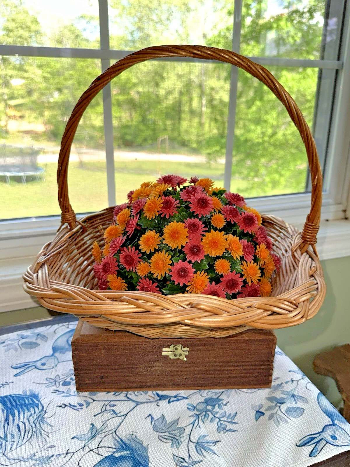 Vintage Large rustic brown wicker gathering  basket, country cottagecore