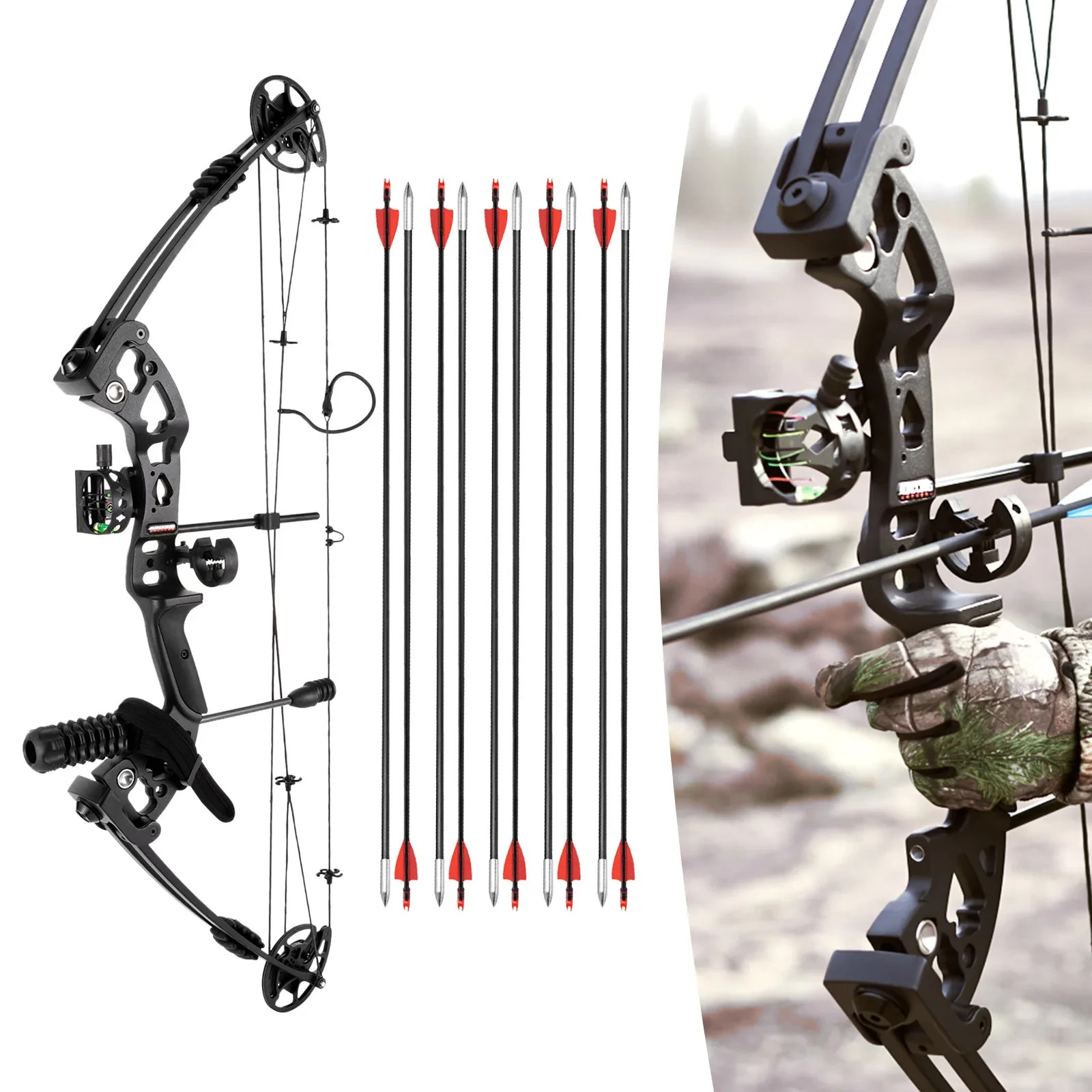 Archery Compound Bow For Adults Teen 30-55Lbs Adjustable Hunting Training Arrows
