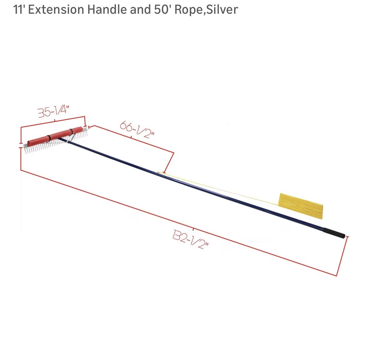 Extreme Max 3005.4098 36" Floating Lake Weed Rake 11' Handle Extension/50' Rope