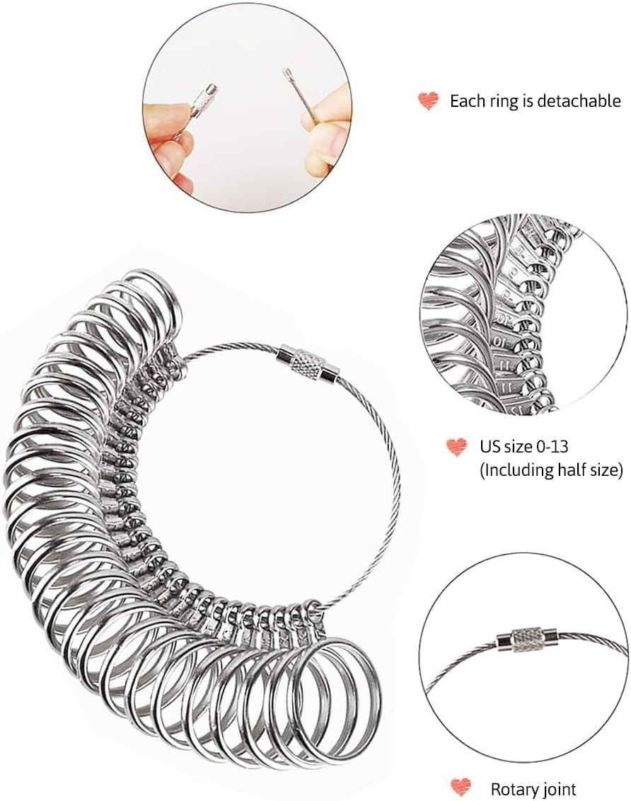 Ring Sizer Measuring Tool Set, Metal Ring Guage for Ring Measurer, Integrated...