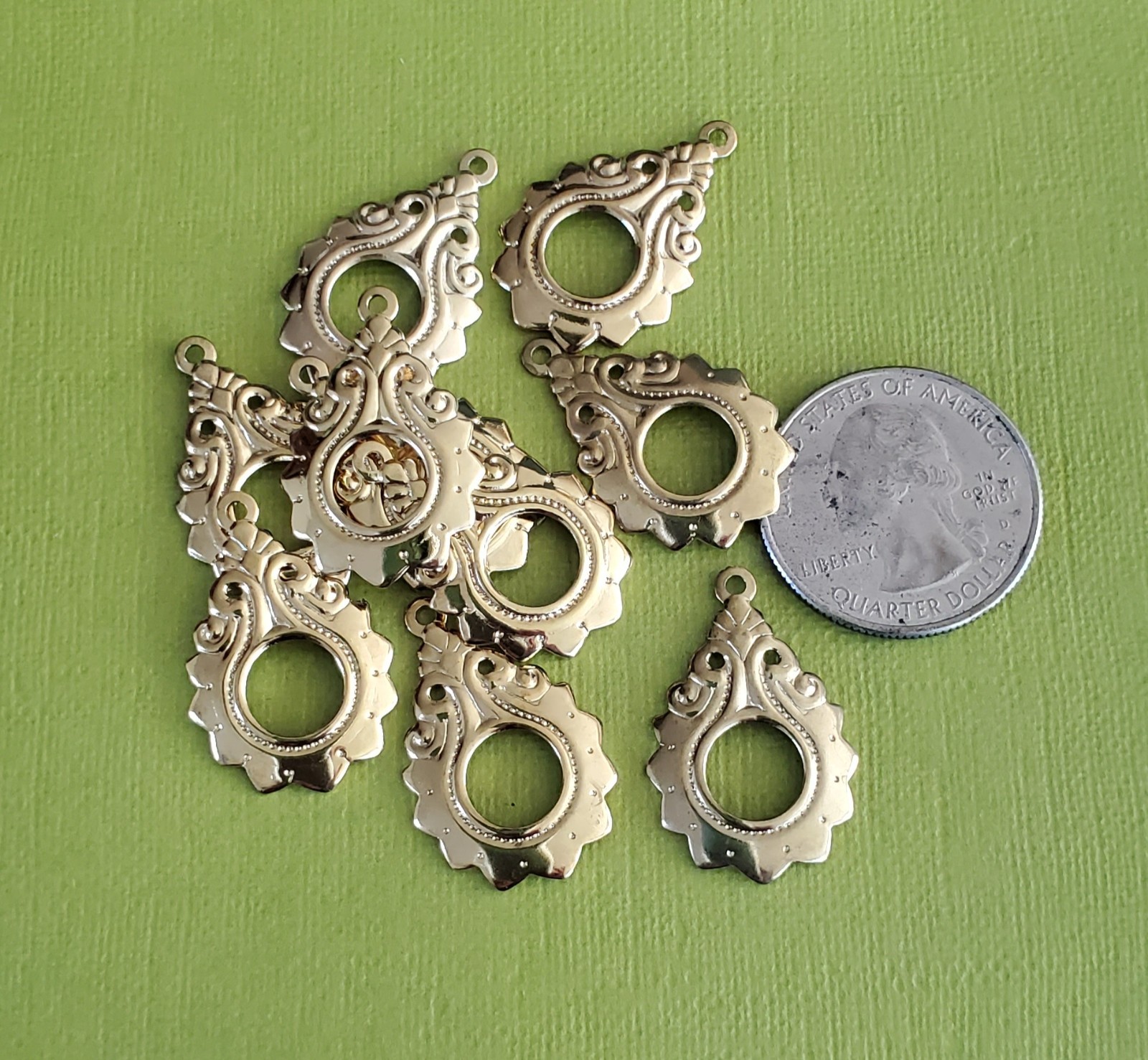 10 pcs  raindrop shape  Charms Gold Tone Stamped Raised Design Filigree Jewelry
