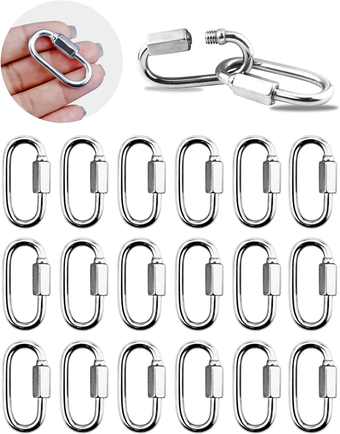 20 Pack 304 Stainless Steel M3.5 Chain Link 1/8 Inch D Shape Locking Quick New