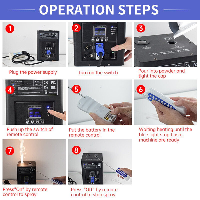Cold Spark Firework Machine 750W DJ Event Party Stage Effect 4PCS Flight Case