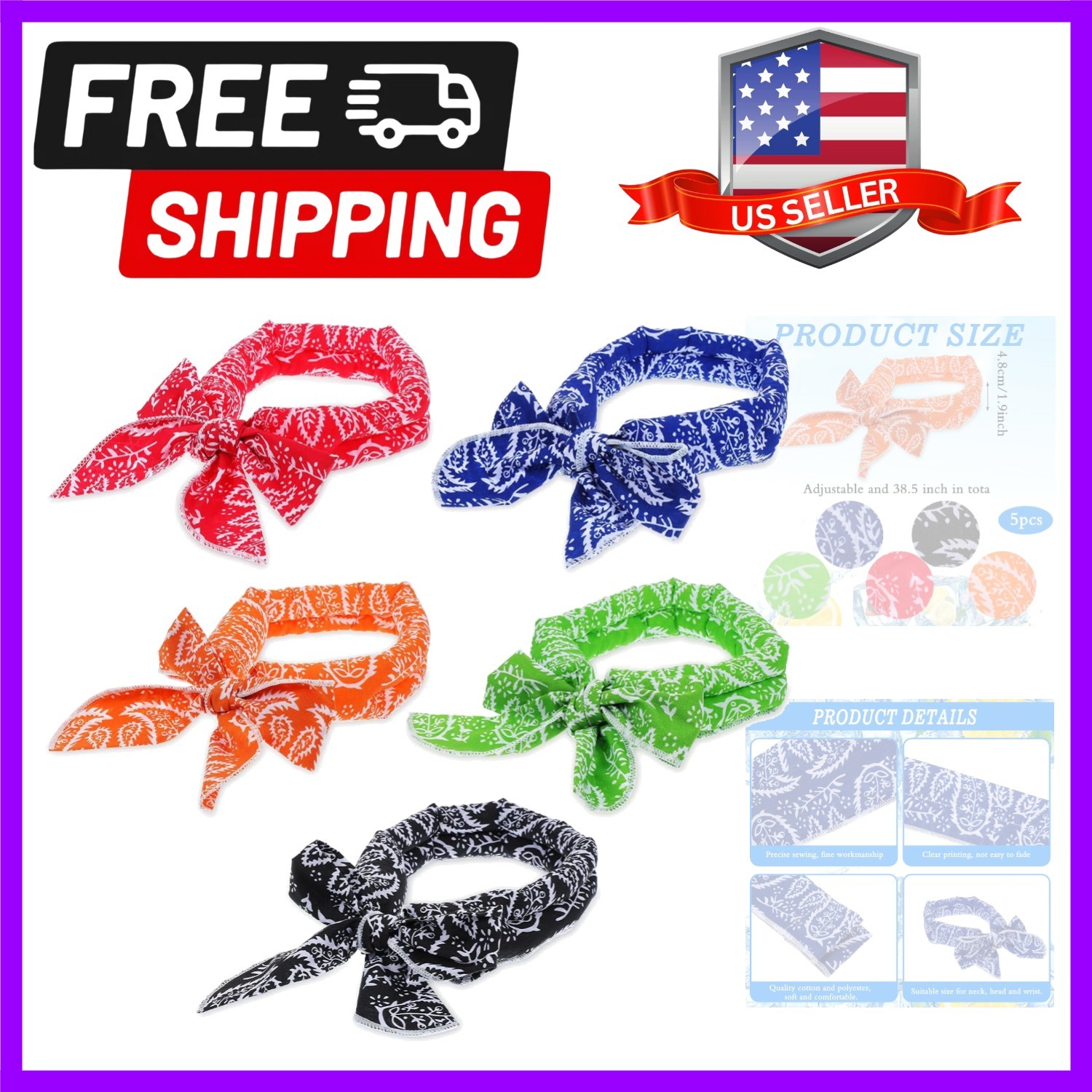 Summer-Ready 5-Pack Cooling Neck Bandanas – Stylish Relief for Active Lifestyles