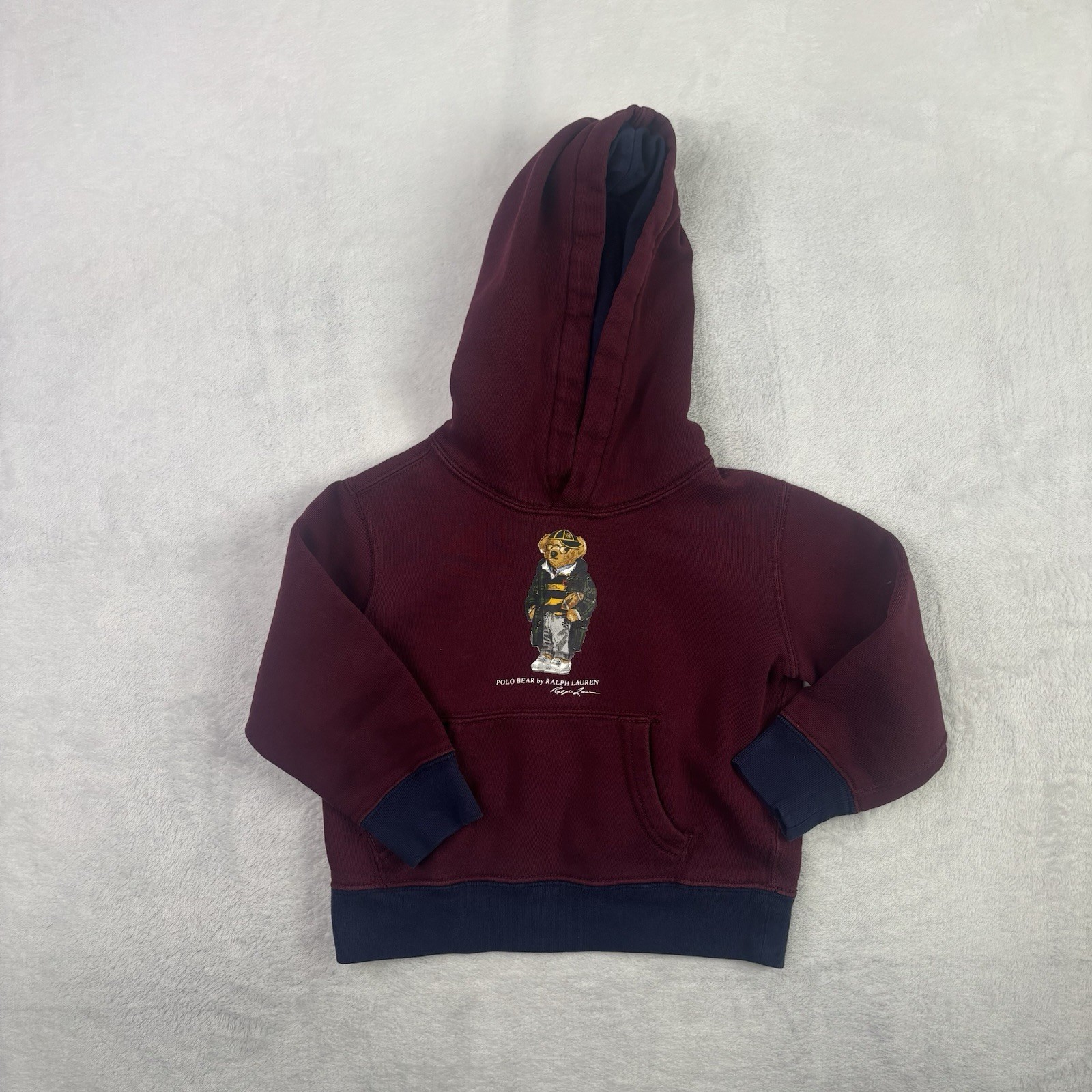Polo Ralph Lauren Burgundy Pullover LS Fleece Polo Bear Hoodie Toddlers 3T