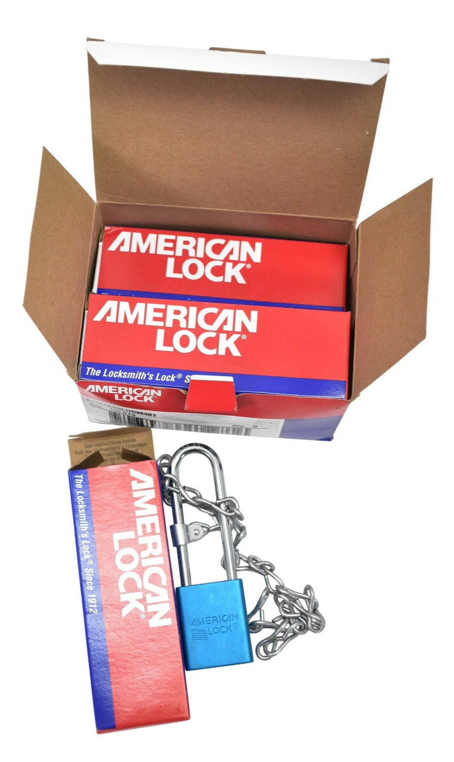 6pc American Lock A1107KABLUGM401 Safety Padlock w Chain Blue Series 1100 Keyed