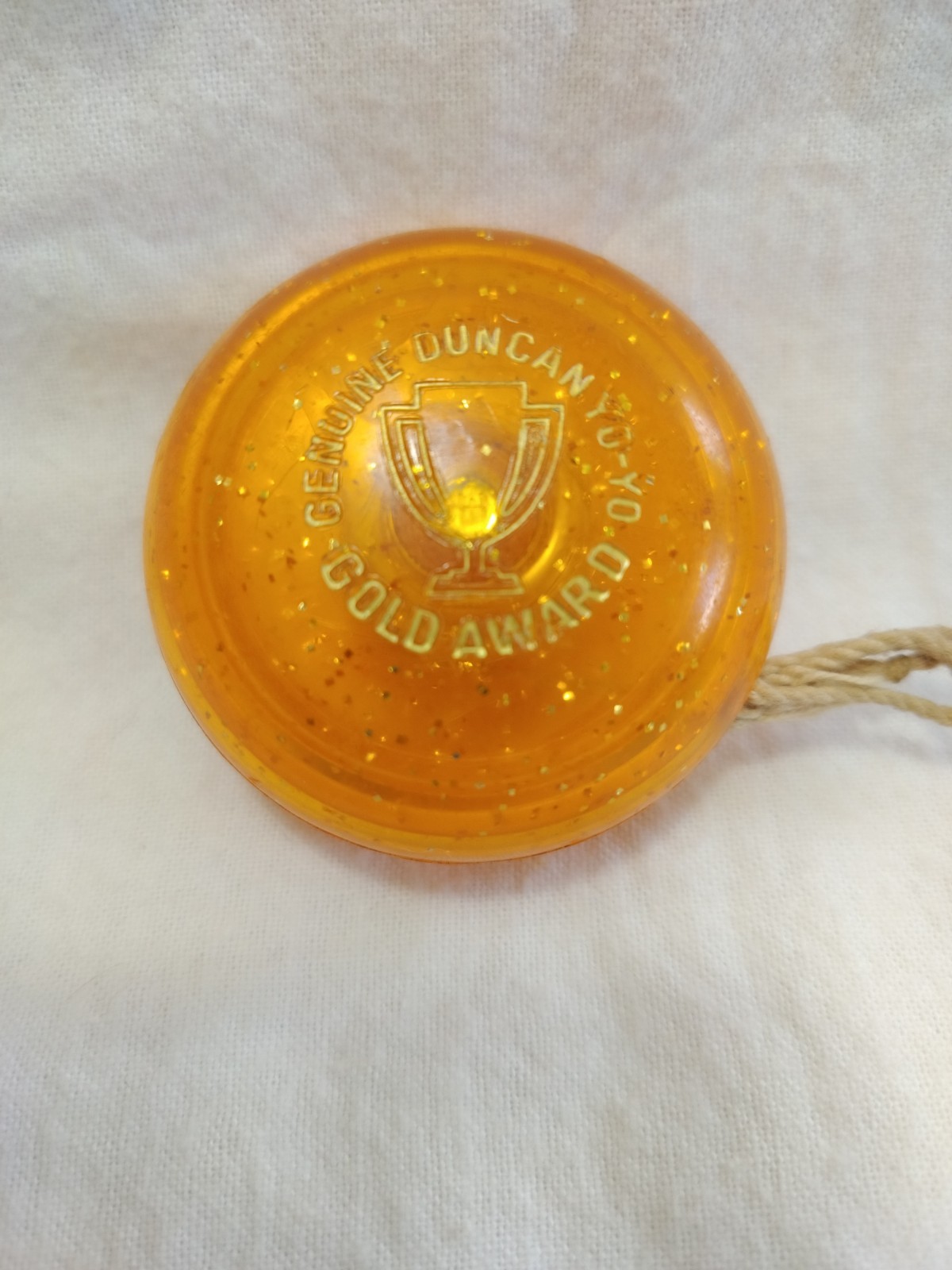 VINTAGE 1970'S GENUINE DUNCAN YO-YO GOLD AWARD ORANGE W/ GLITTER FLAKE