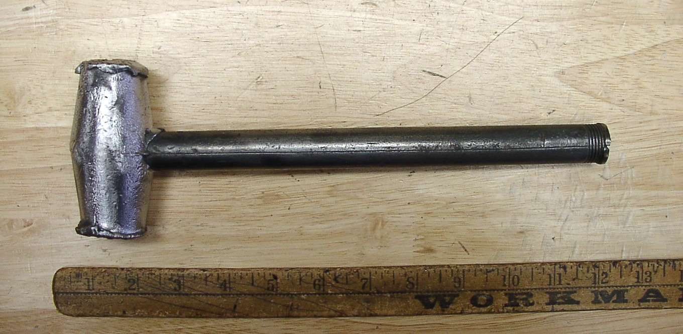 Vintage 3lbs.2.5oz Lead Head Hammer,3-5/8" Head,1-1/2" Worn Faces,W/Pipe Handle