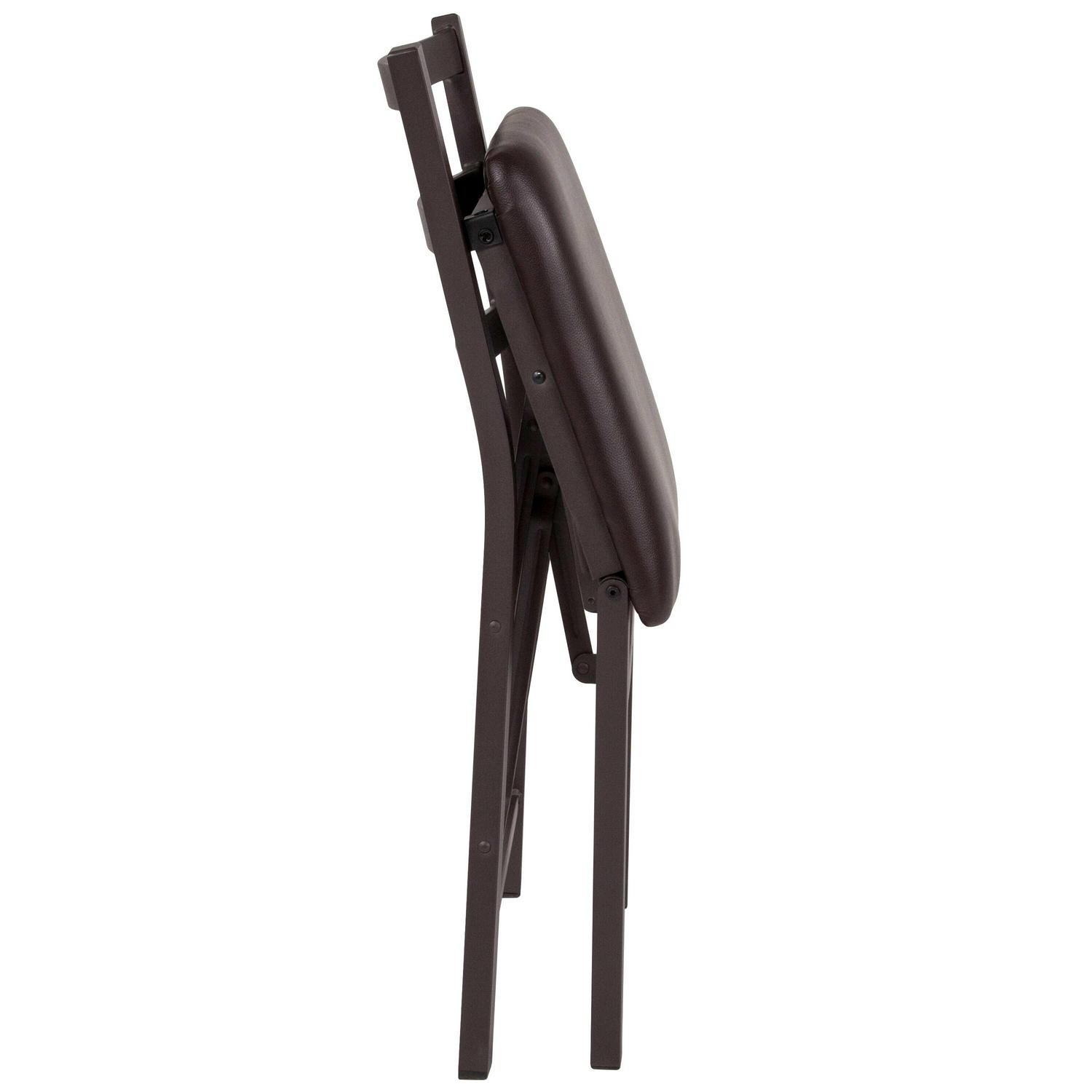 2 PK Brown Folding Ladder Back Metal Chair - Brown Vinyl Seat - Dining Furniture