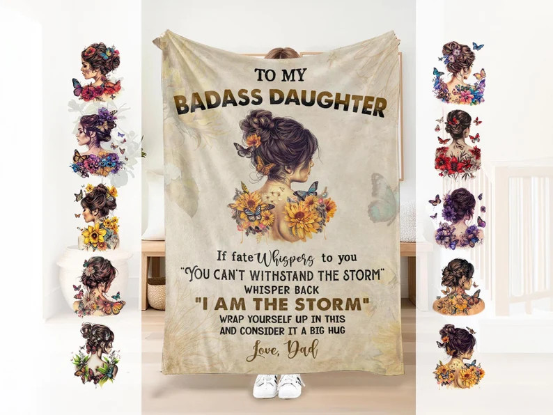 Daughter Gift From Dad To My Badass Blanket Birthday Christmas