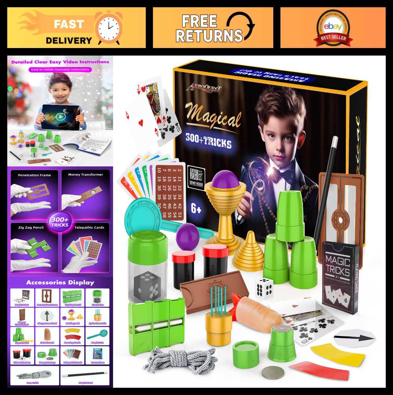 Magic Kit for Kids - 300+ Tricks, Magic Wand Set with Instructions & Video, Ages