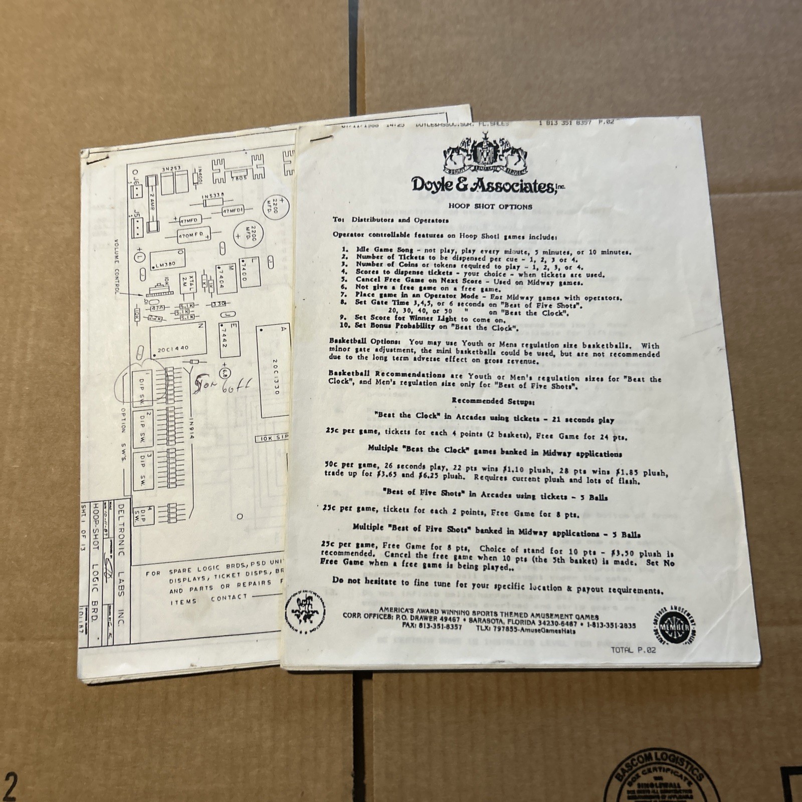 Hoop Shot Basketball Doyle W/Schematics Arcade  Game Owners Manual