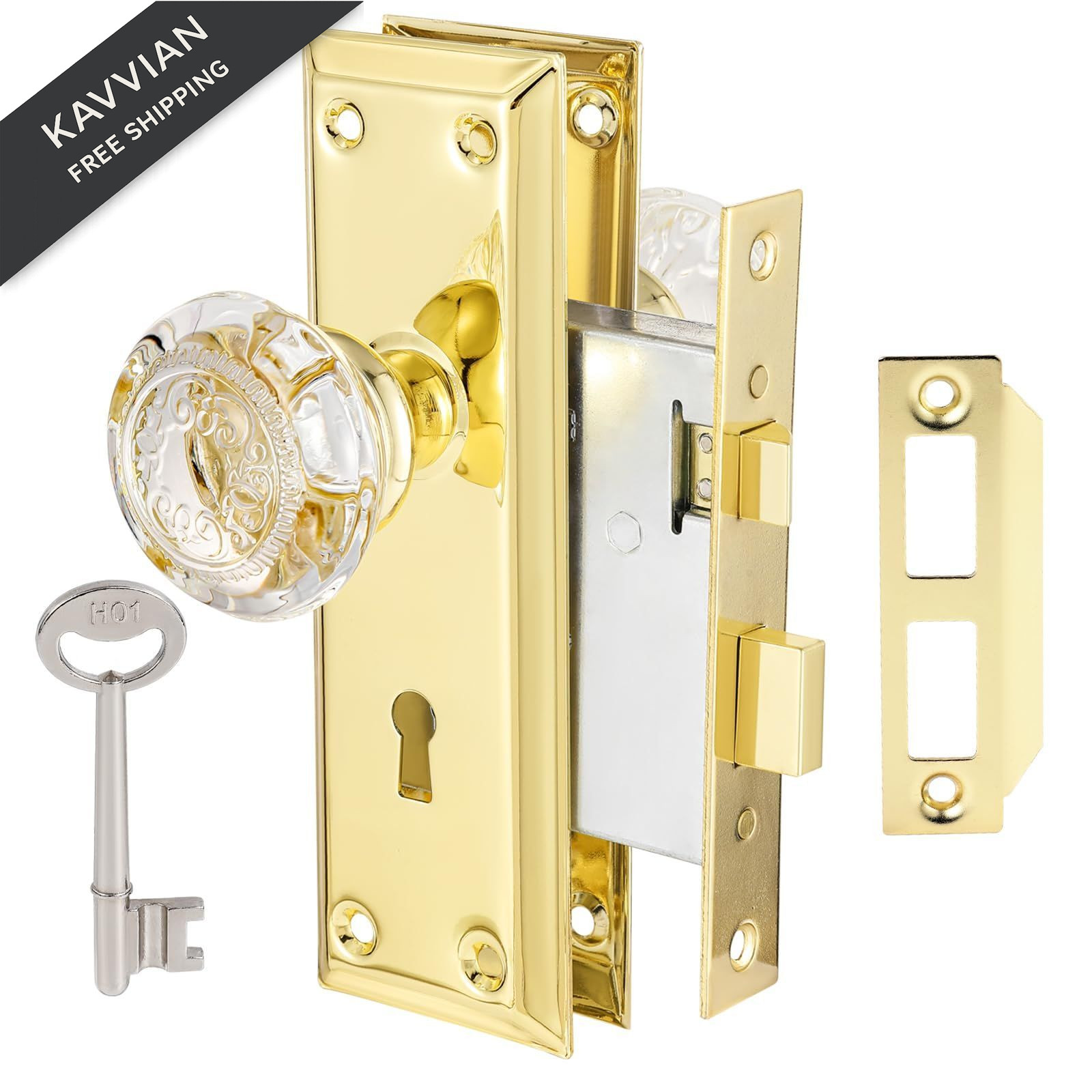 ToPToToo Mortise Lock Set Interior Door, Mortise(1 Pack), Polished Brass