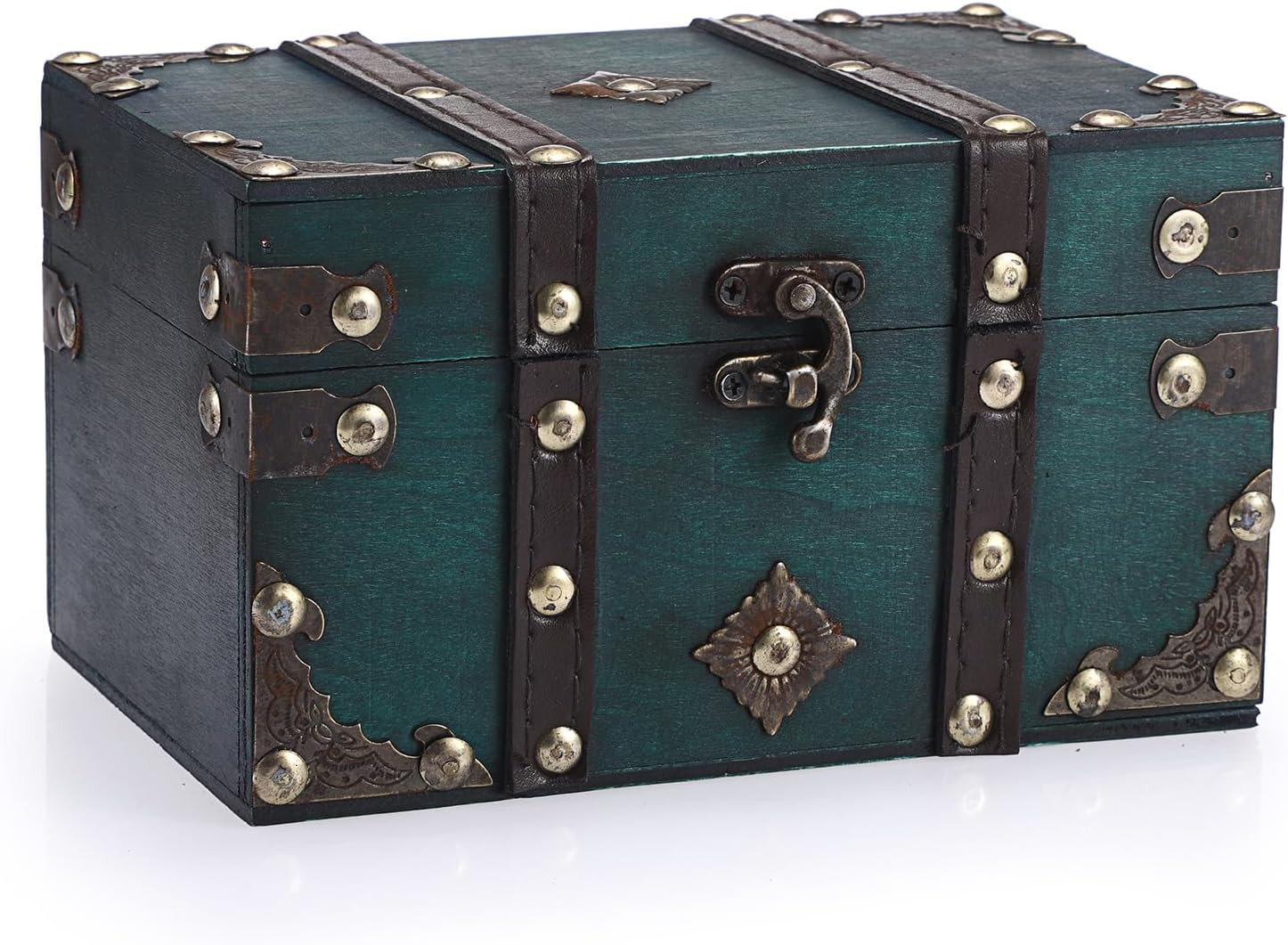 Vintage Treasure Chest, Pirate Keepsakes Box for Gifts, Wooden Storage Box, Gree