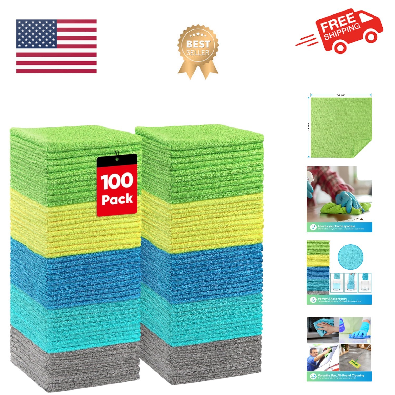 Microfiber Cleaning Cloths, 100 Pack Microfiber Towels for Cars, Lint & Scrat...