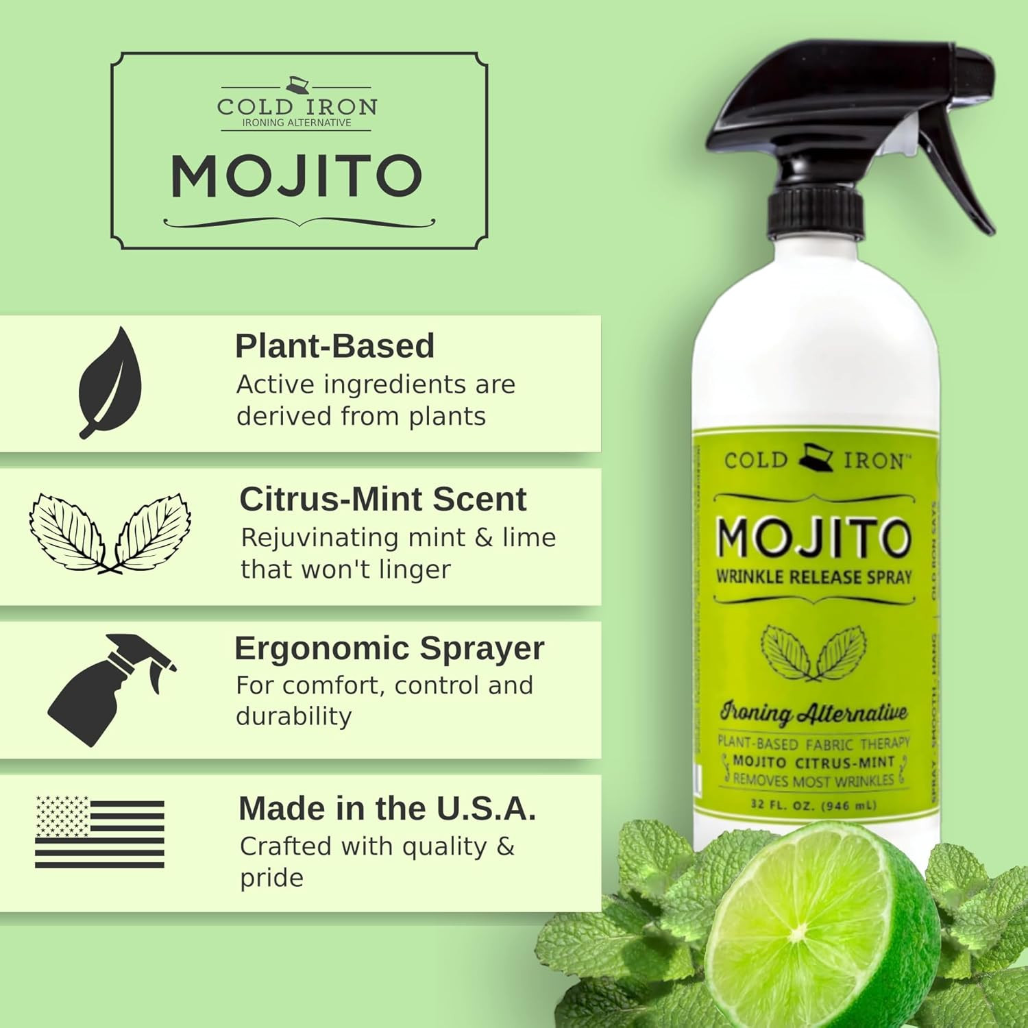 Spray Quitarrugas Ropa 946 ml Aroma Citricos Menta Formula Rapida Vegetal