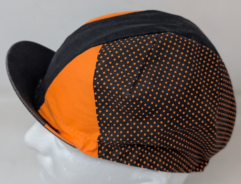 Santini Cycling Cap Hat Orange Black Polka dot Colorblock Italian Italy Made VTG