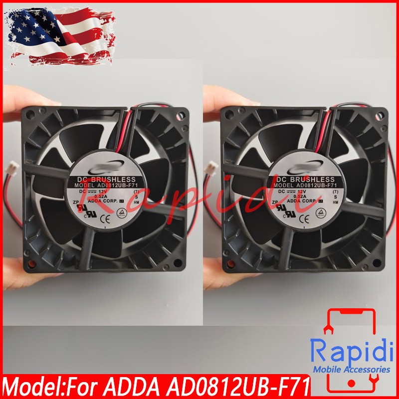 2PCS New For ADDA AD0812UB-F71 Double Ball Chassis Cooling Fan 0.52A 8038 12V