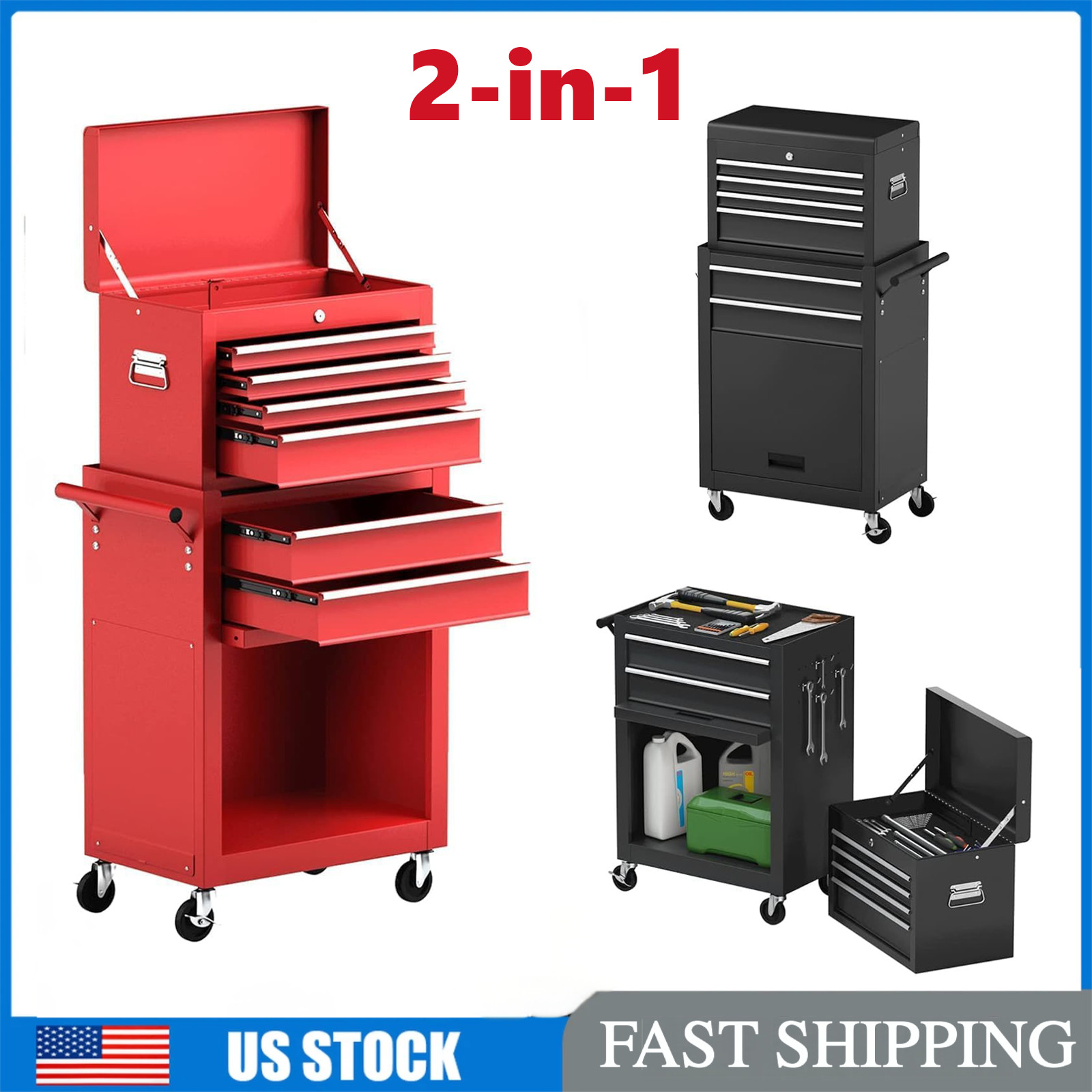 6-Drawer Heavy-Duty Rolling Tool Chest Cabinet Detachable Tool Box w/ Wheel Lock