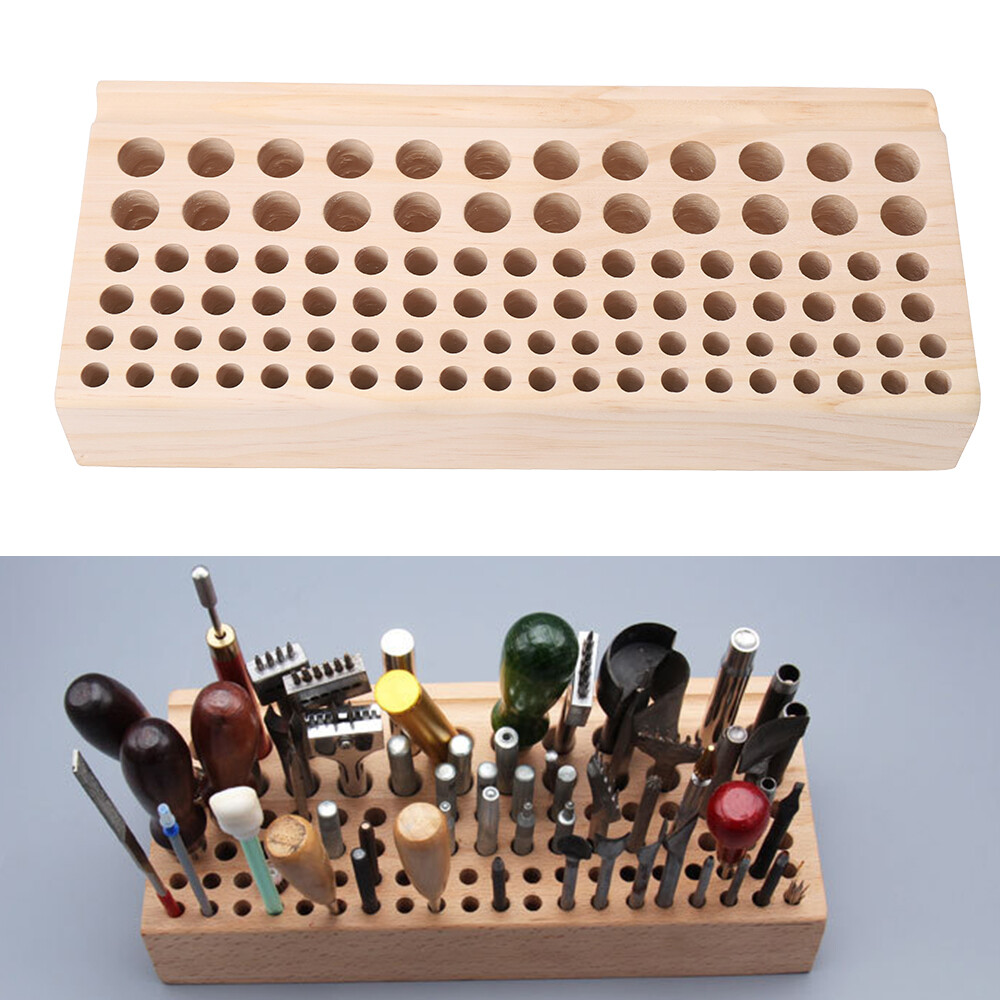 DIY Craft 98 Holes Leather Wood Tool Rack Wooden Stamp Storage Holder Organizer