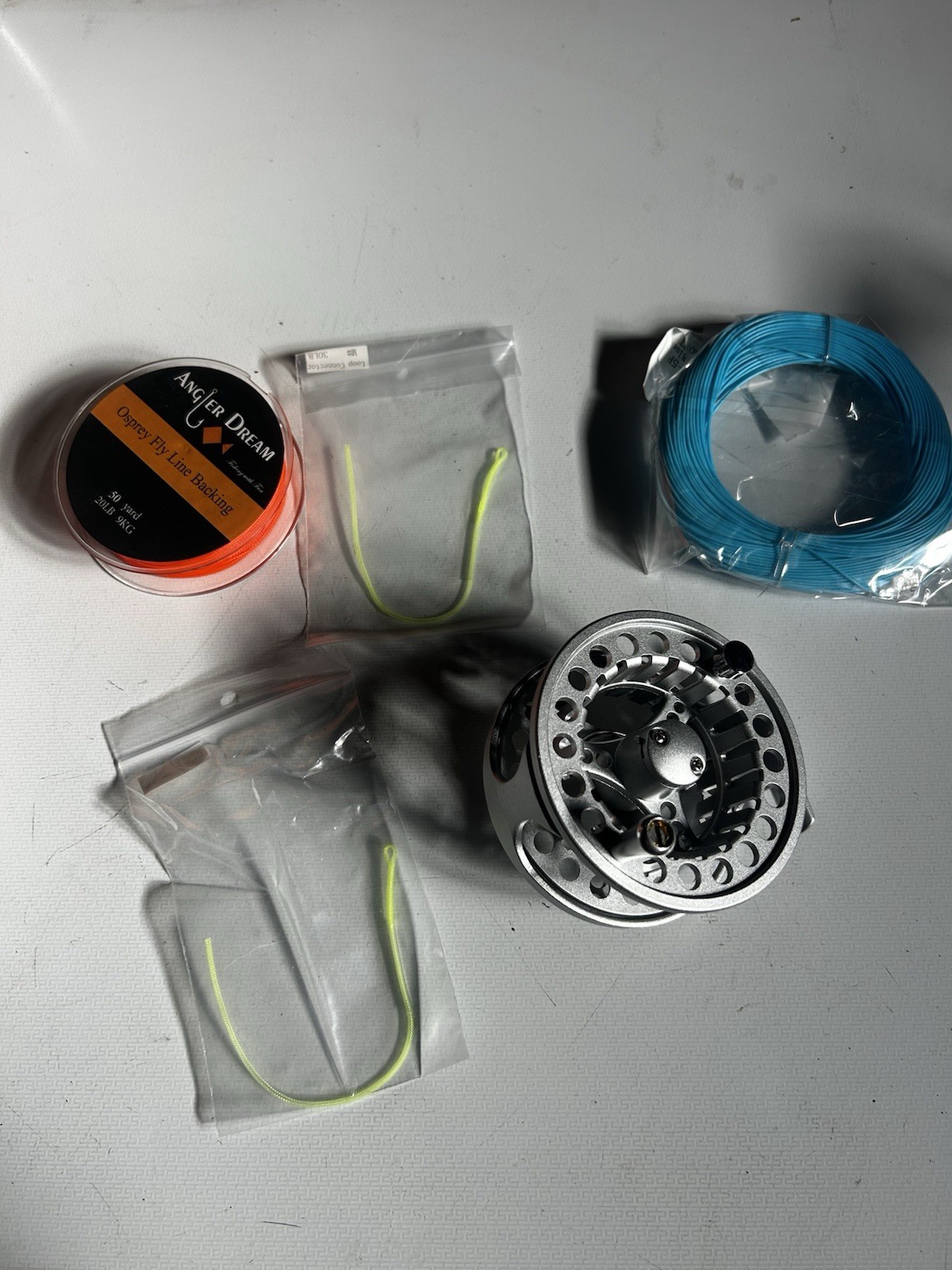 Angler Dream Silver Fly Reel 20lb/50yd with Line Backing, Fly Line, Connectors