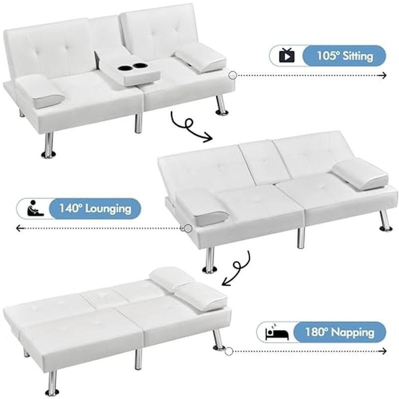 Convertible Sofa Bed Adjustable Couch Sleeper Folding Daybed W/ Cup Holders New