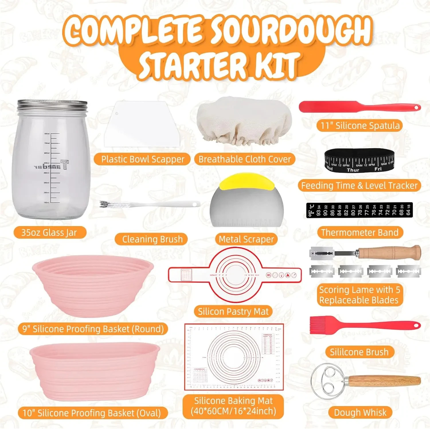 Complete Sourdough Starter Kit | 15-Piece Bread Baking Set | 35oz Glass Jar
