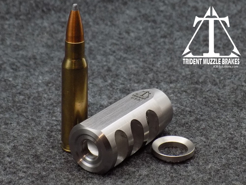 1/2x28 30 caliber Stainless compact brake with crush washer. Made in the U.S.A.
