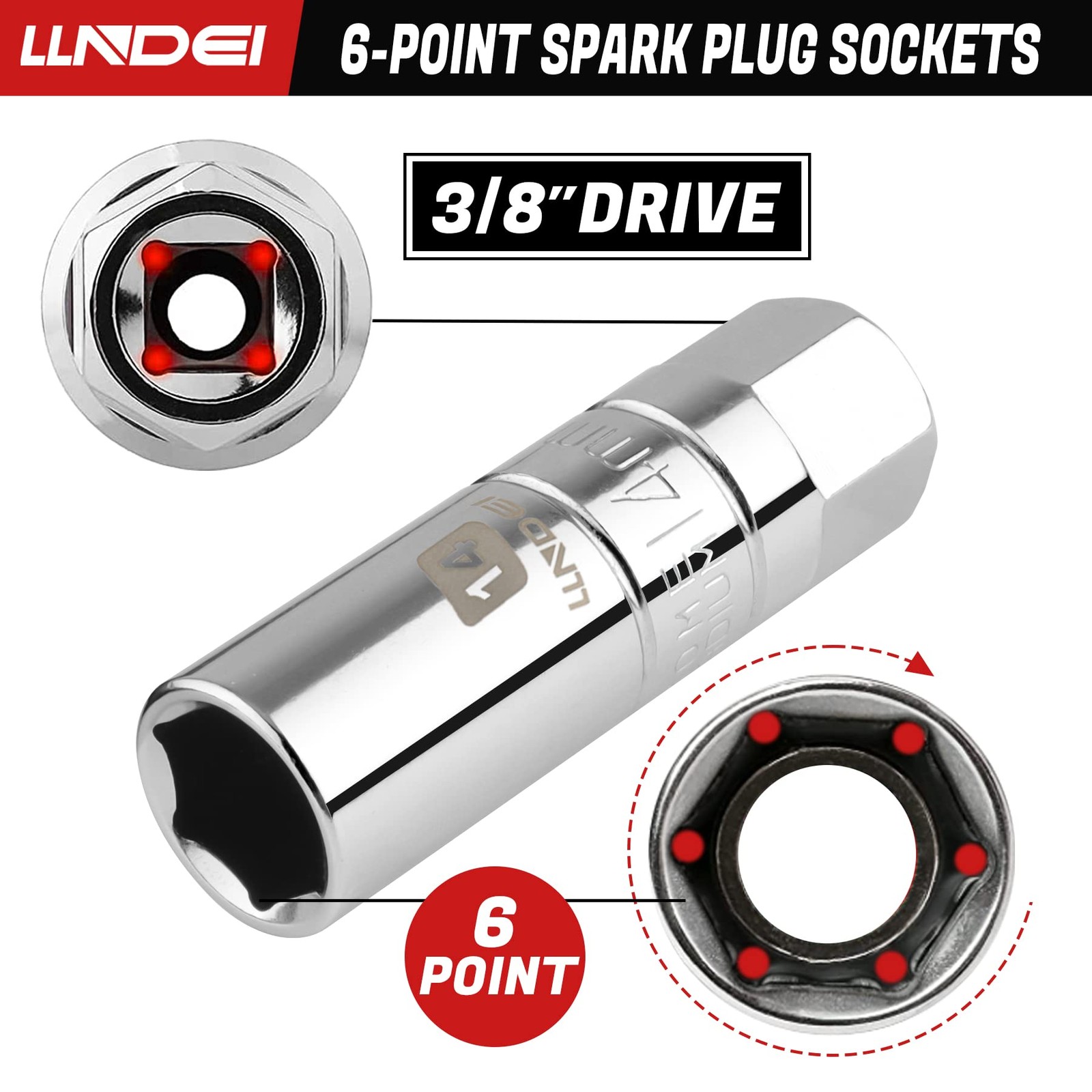 3/8" Drive Spark Plug Socket Set 7Pcs SAE/Metric CR-V
