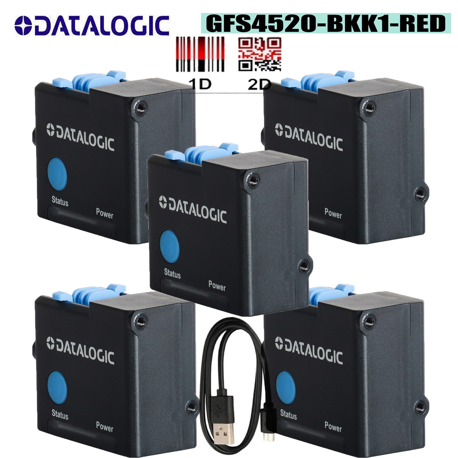 Datalogic Gryphon GFS4520-BKK1-RED Fixed 1D 2D USB Barcode Scanner w/ Cable lot