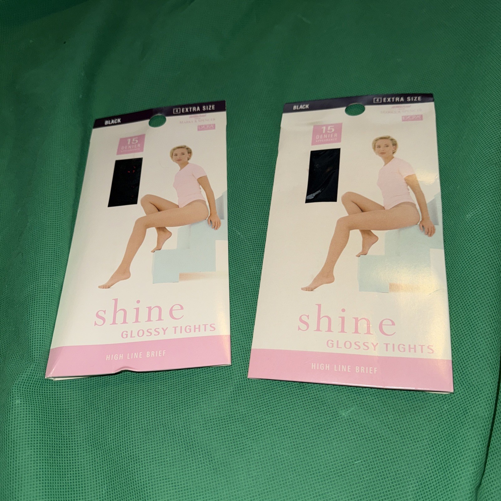 2x St Michael from M&S Shine Glossy Tights 15 denier Extra size Black