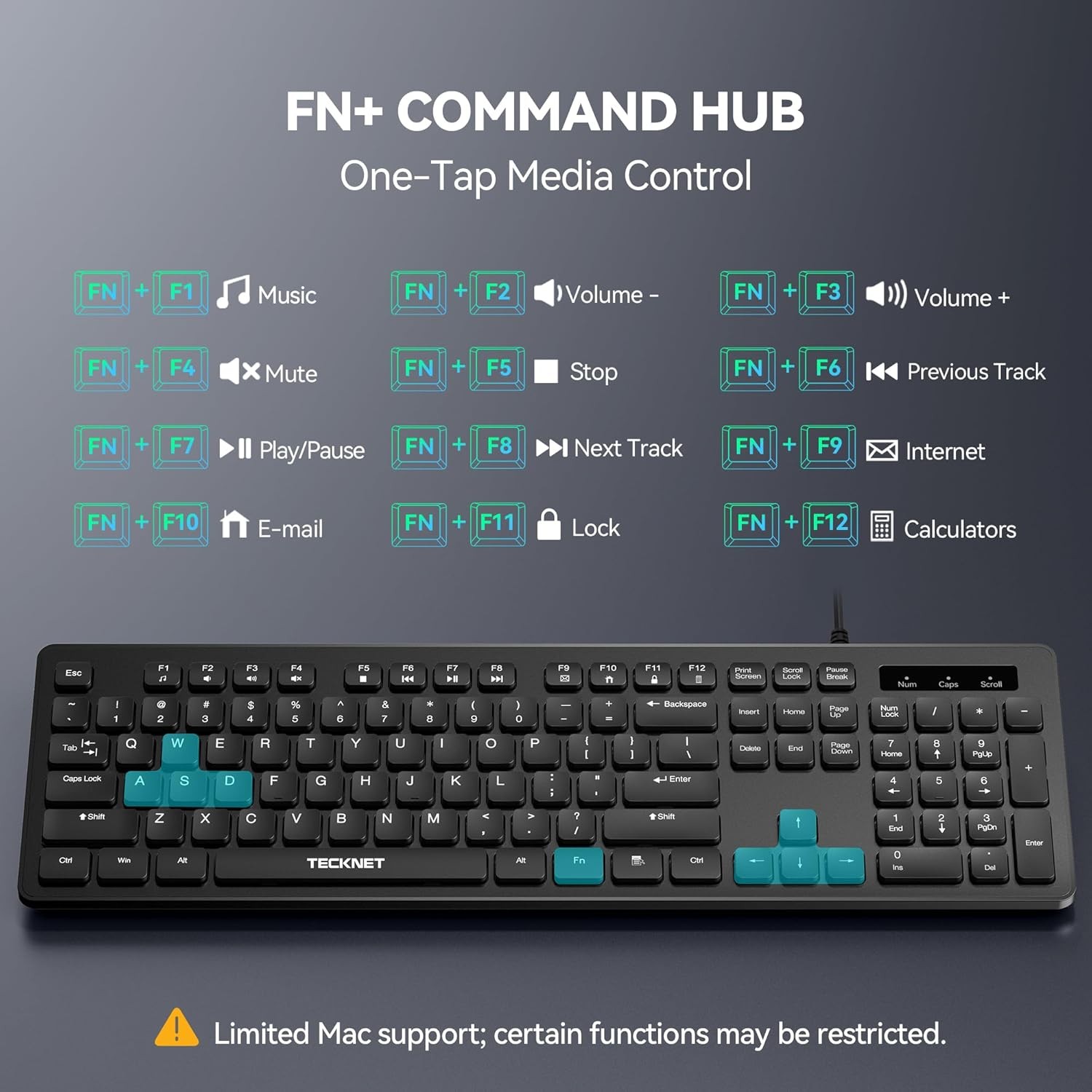 Quiet Full-Size USB Keyboard – Silent Membrane, 104 Keys