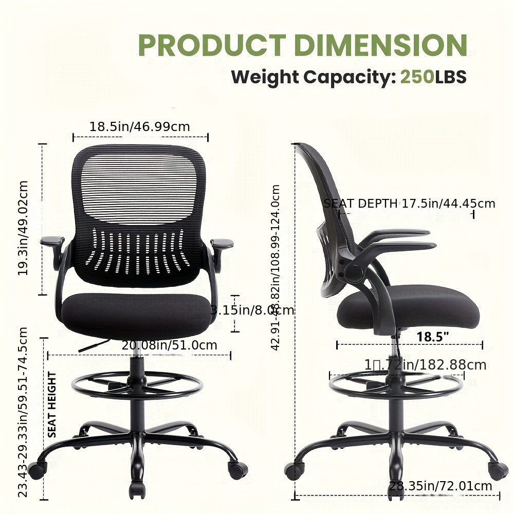 Tall Office Chair Tall Standing Desk Chair Counter Height Adj. Mid Back Mesh