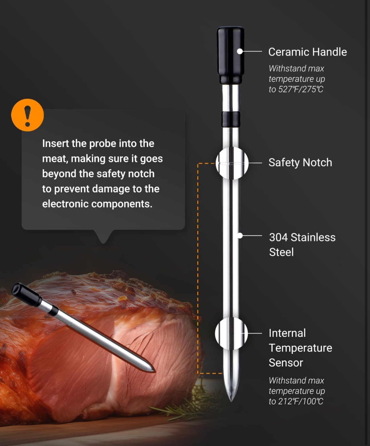 Smart Wireless Meat Thermometer Digital - Bluetooth Meat Thermometer for Grill