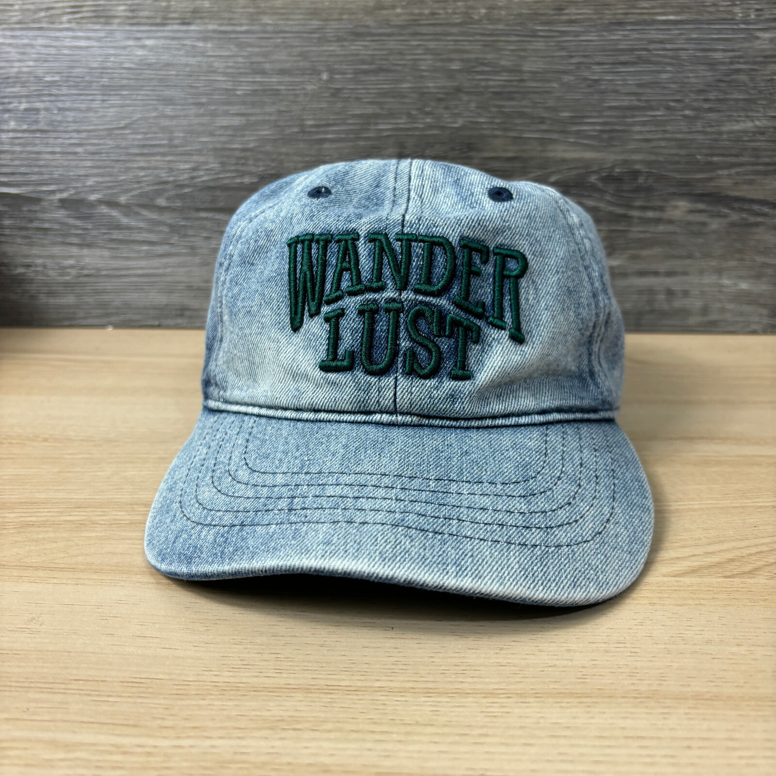 Wander Lust Hat Cap Strap Back Womens Blue Denim Adjustable