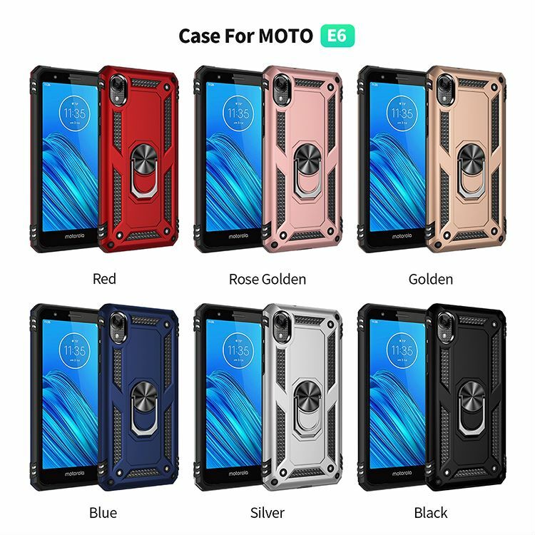 For Motorola Moto E6 Phone Purple Blue Red Black Case Shockproof Stand Cover