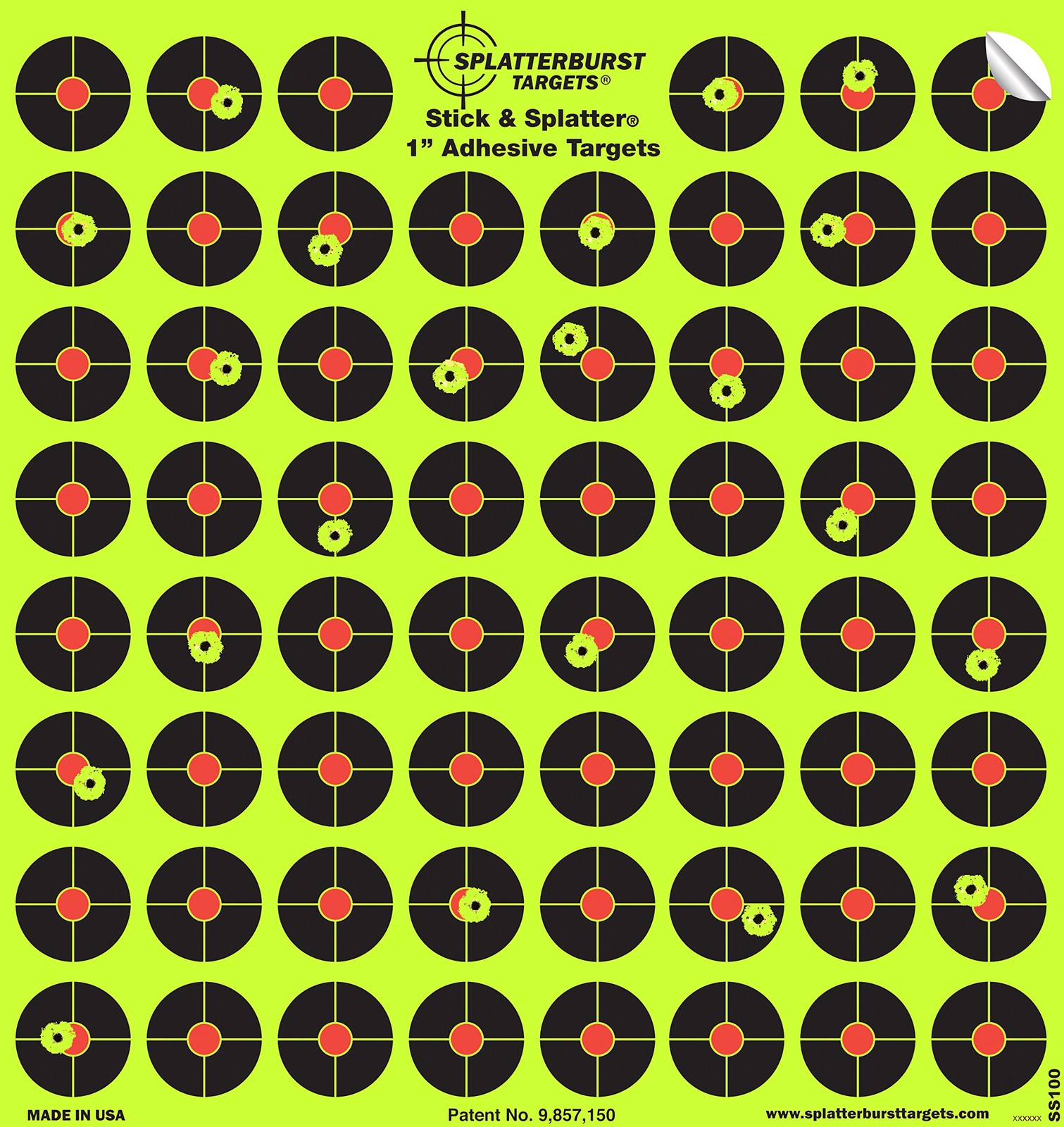 Splatterburst Targets - 10 Pack 1 inch Stick & 1 inch, fluorescent yellow