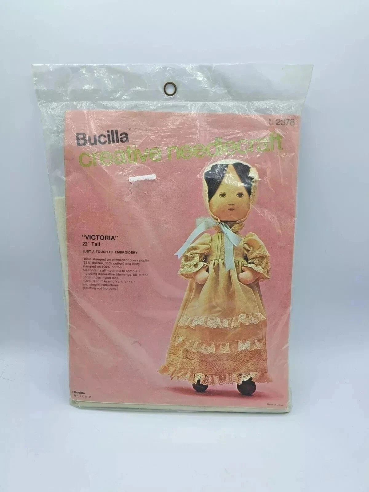 VTG Bucilla Creative Needlecraft 22" Victoria 2378 Dress Stamped Poplin Sewing