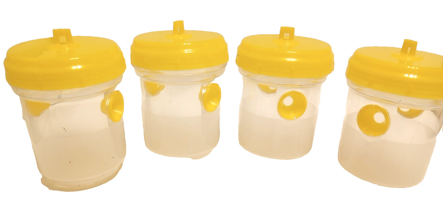 4 Wasp Trap Catchers Hanging Traps Yellow Jacks Hornets Flies-Non Toxic-Reusable
