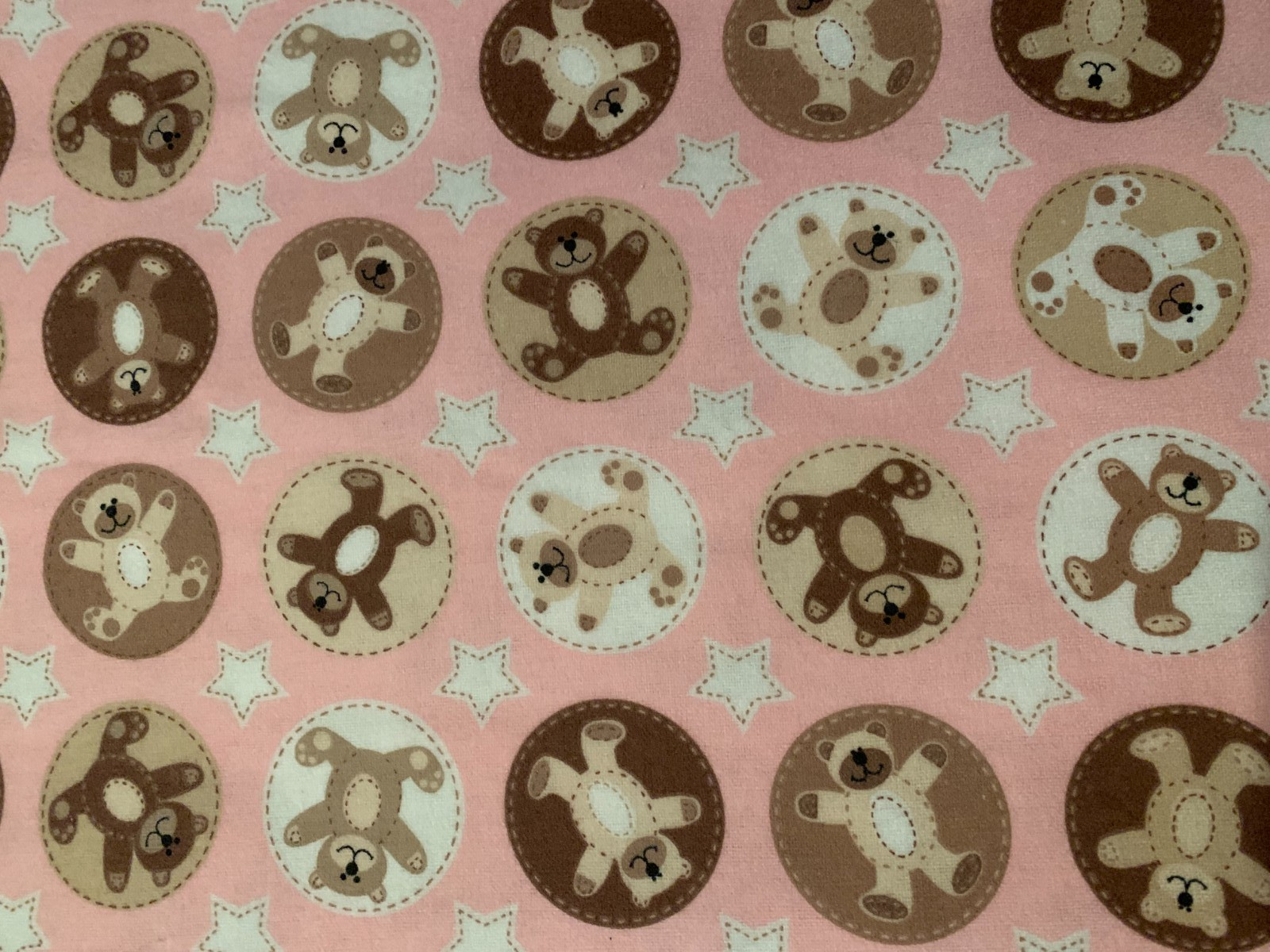 Flannel Fabric, Teddy Bears, Half Yard, washable, baby pink girl, cotton, stars