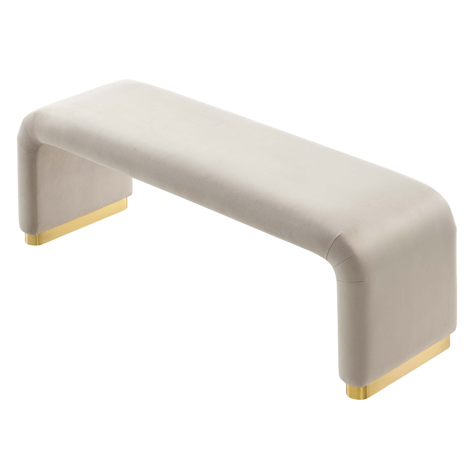 Modway Koda 60" Performance Velvet Waterfall Long Bench in Brass Almond