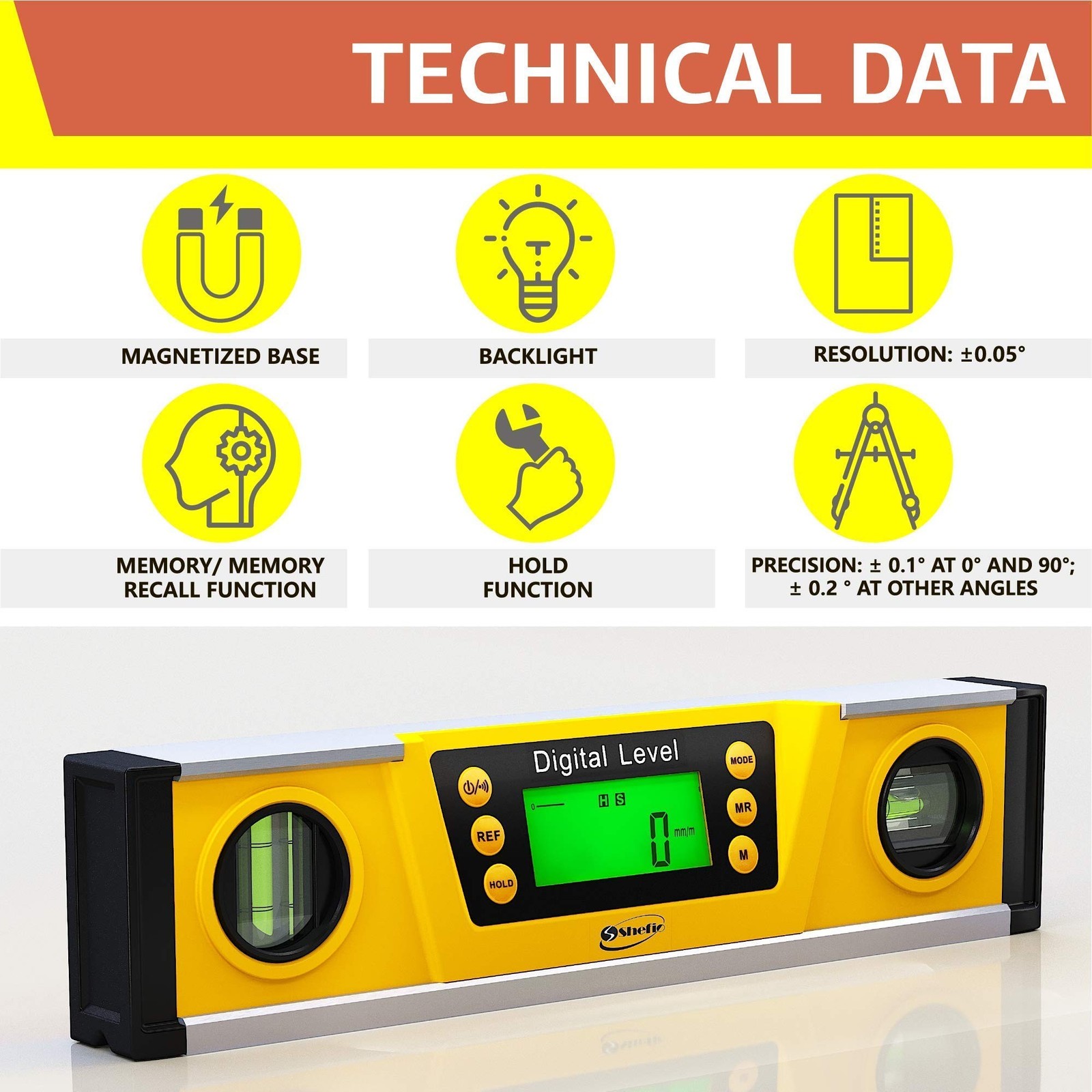 Digital Level - 10 Inch Torpedo Level And Protractor - Bubble Inclinometer