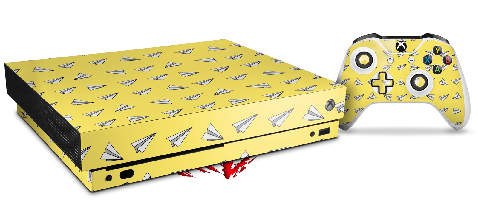Skin for XBOX One X Console Controller Paper Planes Yellow Decal