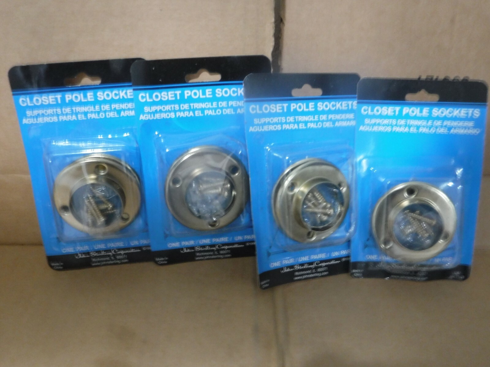 LOT OF 4 PAIRS) John Sterling 3257 BC-0039-3 Closet Pole Sockets Pair, Brass, FS