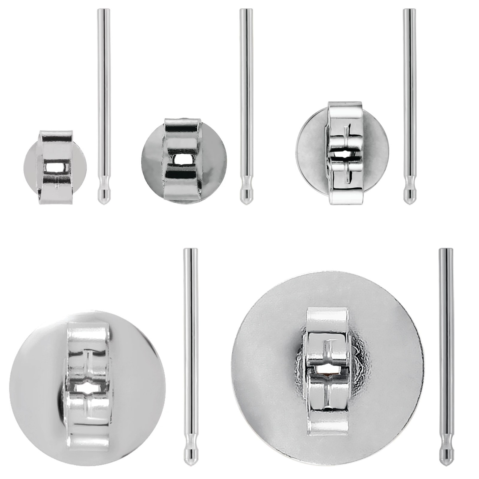 18K Solid White Gold Earring Clutch Nut Friction Post & Back Set 4-10 mm