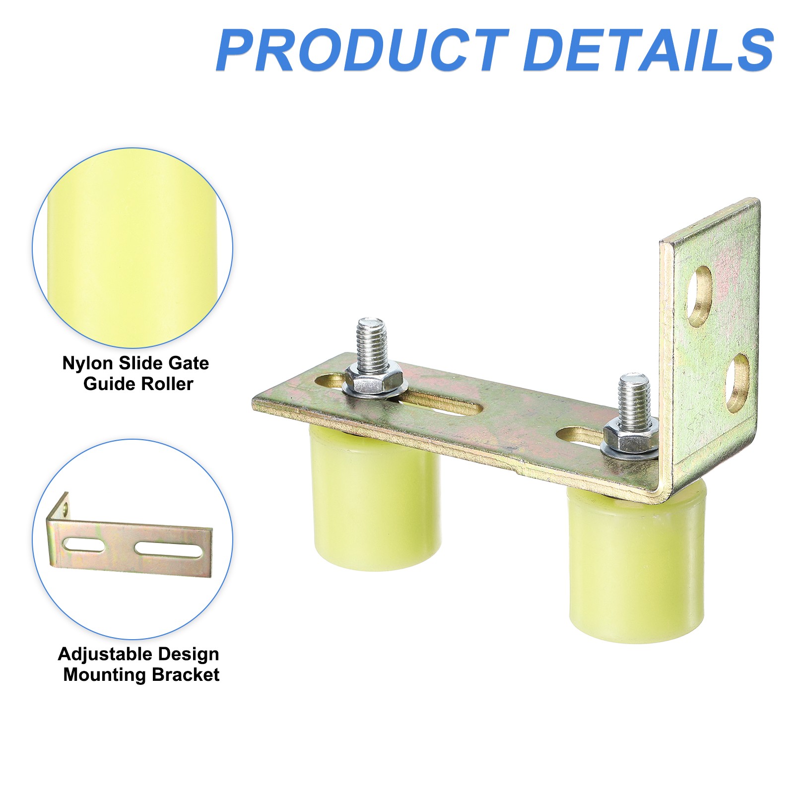 2Set Slide Gate Guide Roller, 1-9/16" Gate Support Roller with Bracket, Yellow