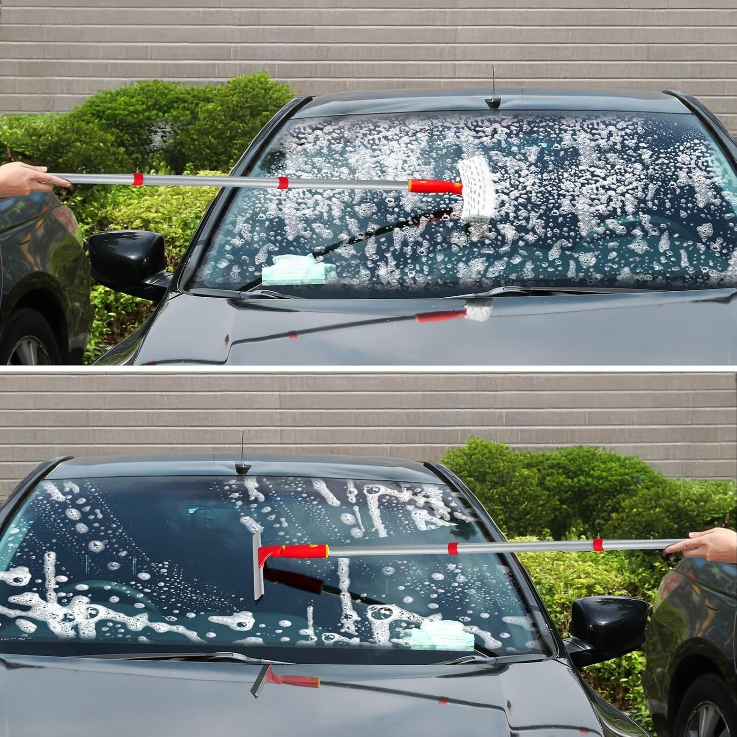 Window Cleaning Kit with Rotatable Squeegee and Microfiber Scrubber Window Clean