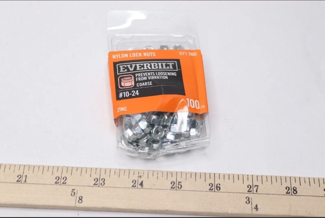 (100-Pk) Everbilt Nylon Lock Nut Zinc-Plated #10-24 571 560