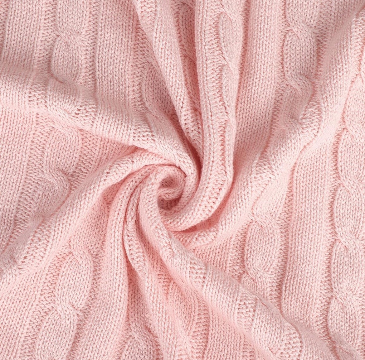 Manta de punto rosa 100% algodón para sofá, trenzado suave y ligero, 50 x 60 in