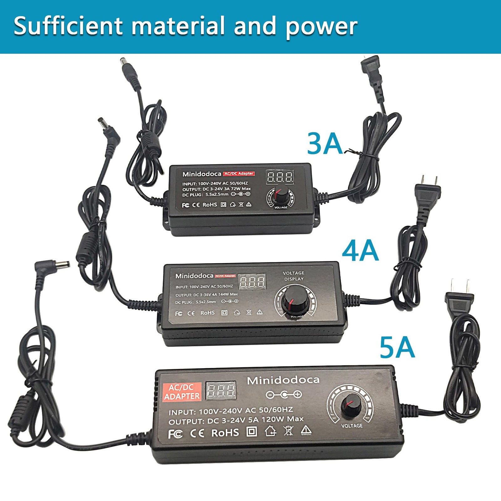 72W Power Supply Adjustable 3V ~ 24V Variable 3~24V 3A Adapter